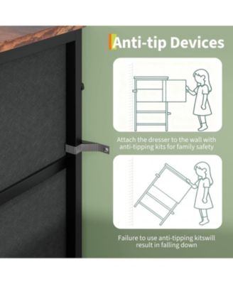 63" TV Stand with 8 Fabric Drawers and LED Lighting, Steel Frame Media Console for 65 70 75 Inch Televisions