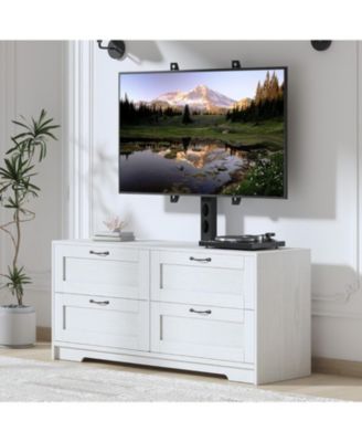 TV Stand with Mount and 4 Drawers Storage Fits 32/45/55/65/75/80 Inch TVs, White Entertainment Center w/Height Adjustable Mount for Living Room
