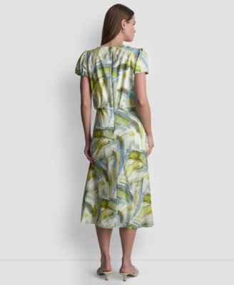 Women's Printed V-Neck Midi Dress