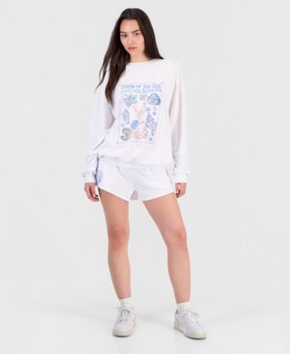 Juniors' Beaded Graphic-Print Sweatshirt & French Terry Shorts 