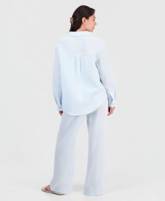 Juniors' Cotton Gauze Shirt & Drawstring Beach Pants