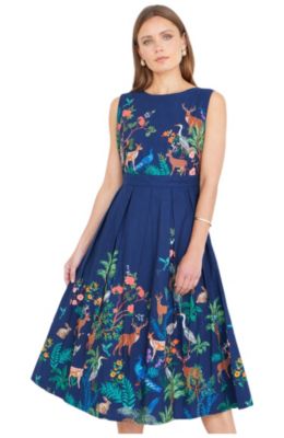 cotton midi skater dress Yumi Women's Animal Print Cotton Midi Skater Dress