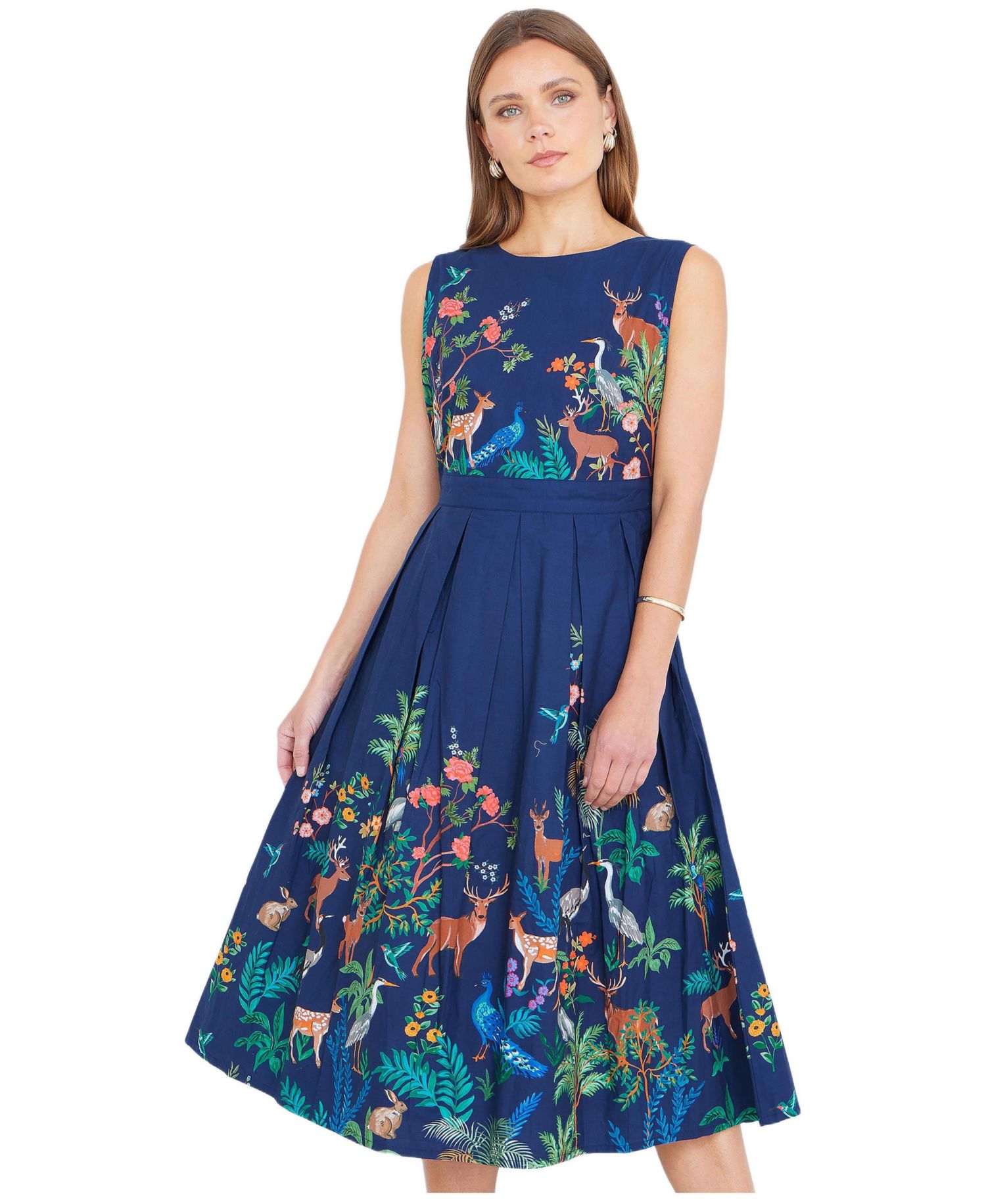 Women's Animal Print Cotton Midi Skater Dress