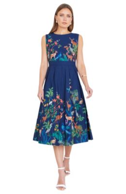 Women's Animal Print Cotton Midi Skater Dress