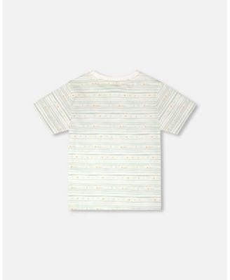 Toddler Boys Cotton T-Shirt White Printed Mint Green Lines