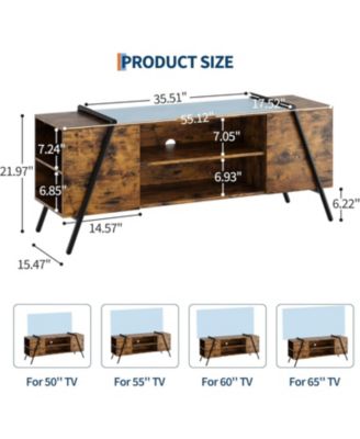 TV Stand with Adjustable Open Shelves & Slanted Metal Legs, Modern Design