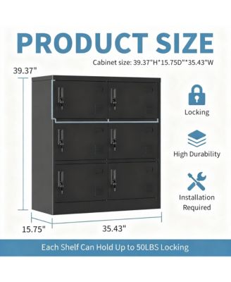 6-Door Metal Locker with Vents, Locks, Card Slots for Home, School, Gym
