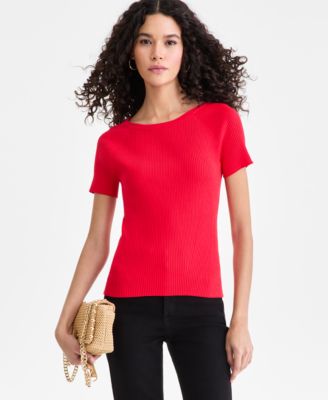 Women's Short-Sleeve Rib Knit Sweater