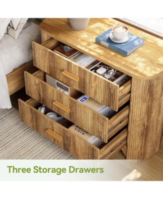 Oversized Nightstand with 3 Drawers, Mid Century Modern Large Wide Bedside Table for Bedroom, Big Night Stand with Fluted Striped Panel