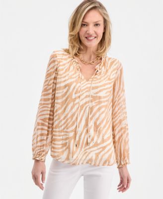 Women's Printed Foiled Ruffle Blouse