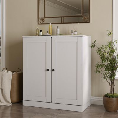 100% Solid Wood 32" Bathroom Storage Cabinet with Shaker Doors, 2-Drawers & Adjustable Shelves