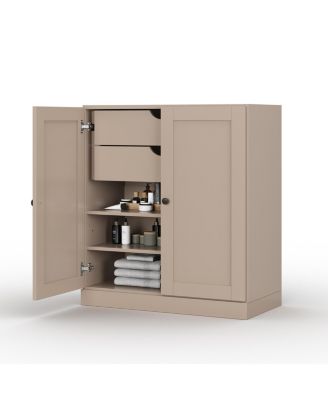 100% Solid Wood 32" Bathroom Storage Cabinet with Shaker Doors, 2-Drawers & Adjustable Shelves