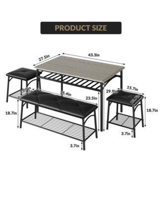 Gomon 4-Piece Dining Table Set with Upholstered Bench & 2 Stools, Storage Shelf, Space Saving Compact Kitchen Dining Table Set