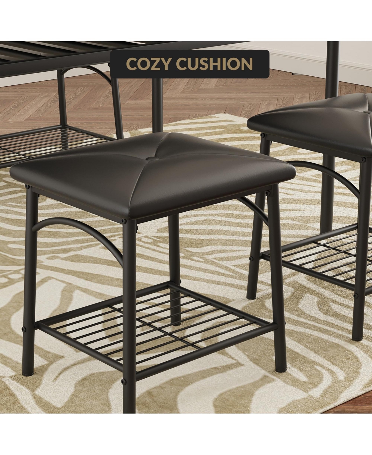 Gomon 4-Piece Dining Table Set with Upholstered Bench & 2 Stools, Storage Shelf, Space Saving Compact Kitchen