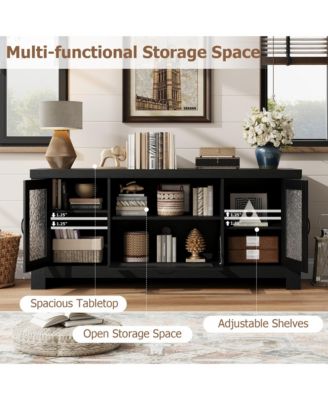 55.2'' Modern Sideboard Buffet Cabinet with Acrylic Door Storage Cabinet, Farmhouse Coffee Bar Cabinet with Shelves