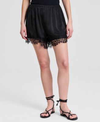 Women's Satin Lace-Trim Shorts