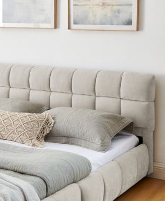 Queen Upholstered Bed Frame with Headboard and Storage Drawer, Chenille Fabric Queen Size Platform Bed with Solid Frame, No Box Spring Needed