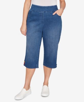Plus Size Port Side Colored Button Super Stretch Denim Capri Jeans