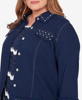 Plus Size Port Side Pearl Trim Denim Jacket