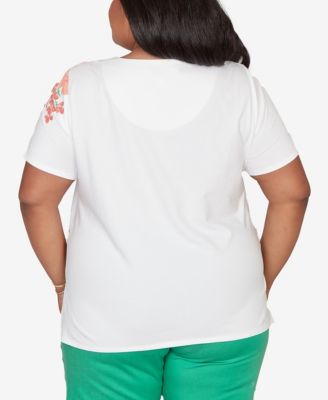 Plus Size Resort Living Floral Scallop Border Top