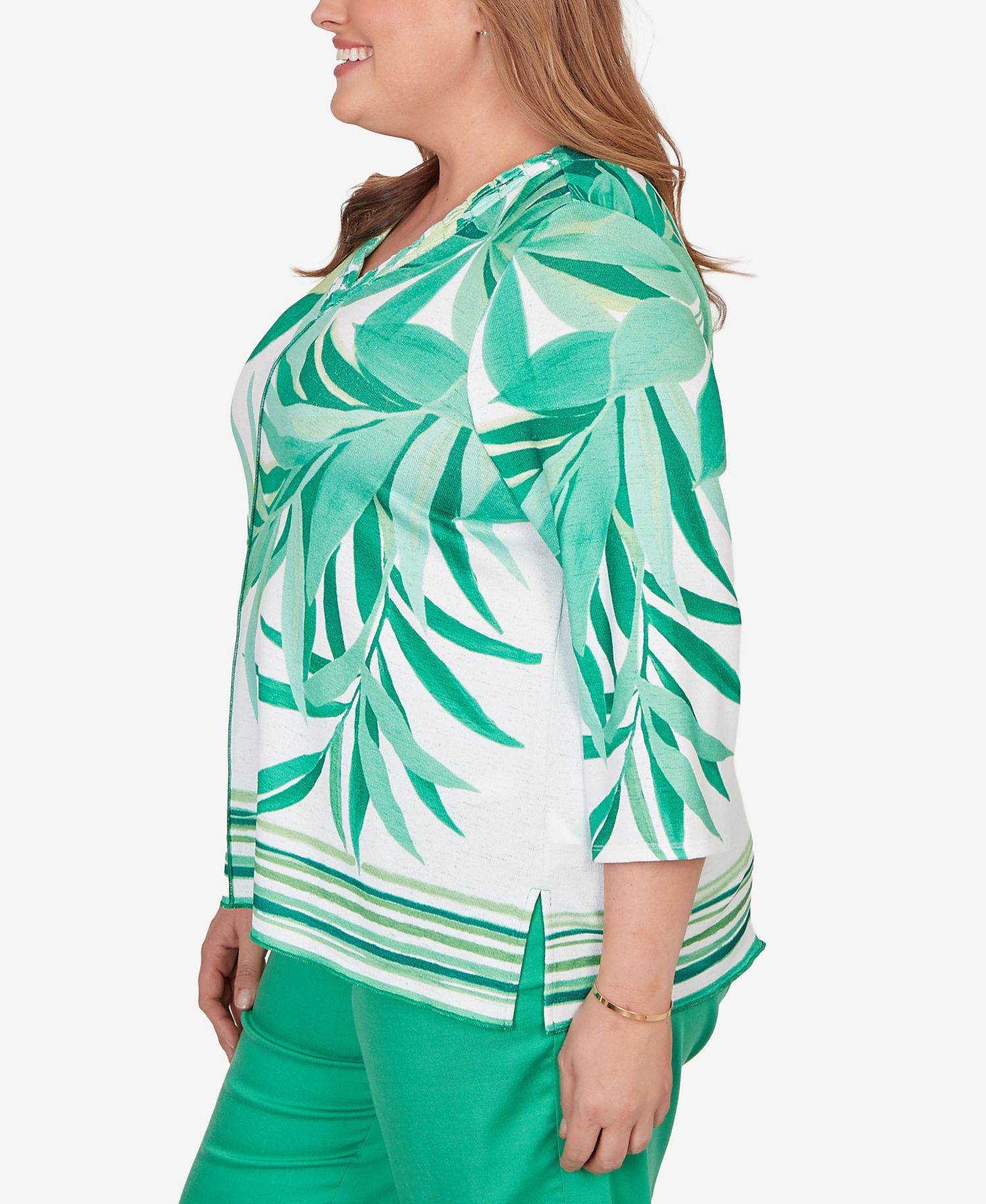 Plus Size Resort Living Artisan Leaf Bordered Top