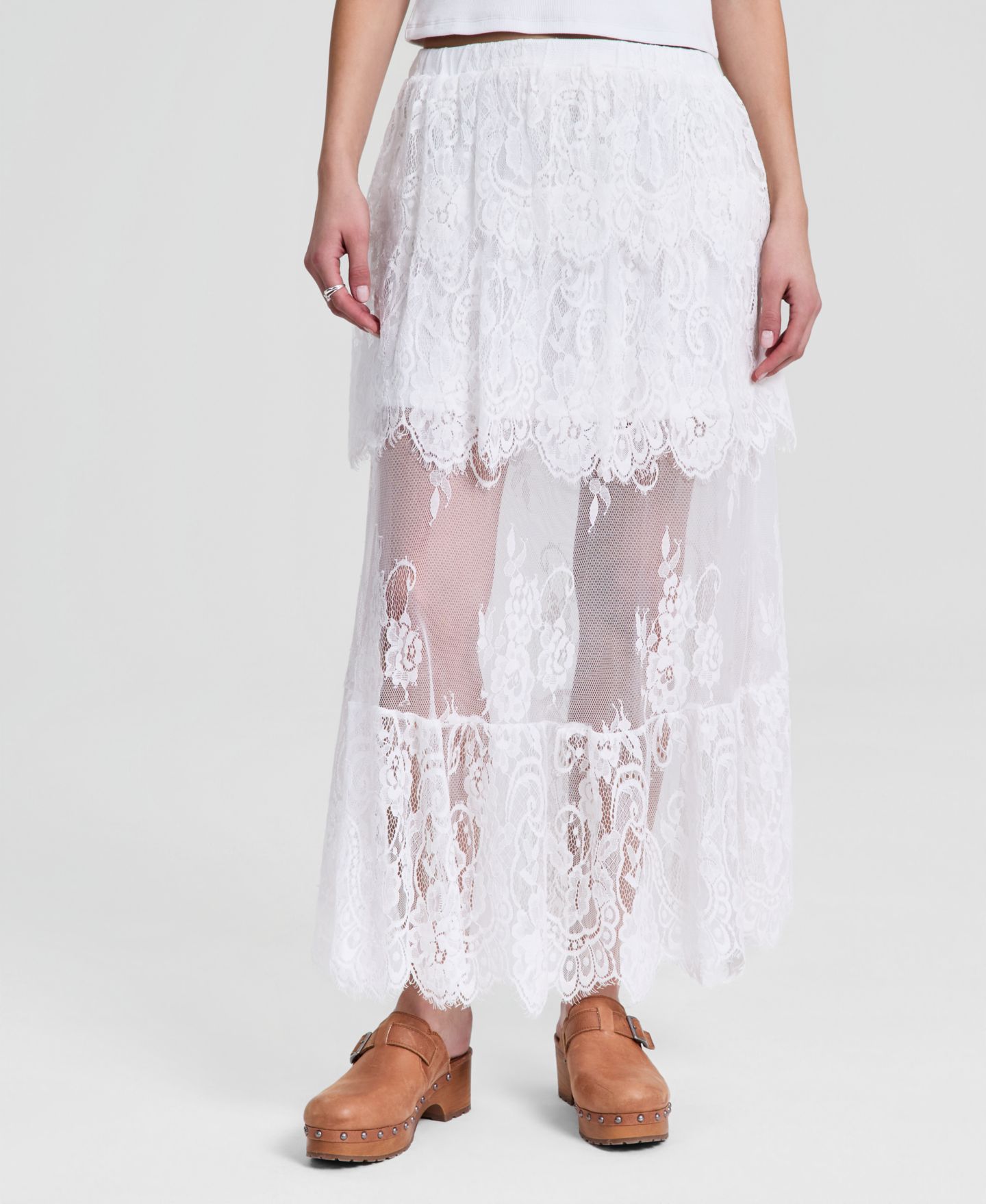 Женская юбка And Now This Lace Tiered Maxi, цвет: Яркий белый — фото 3