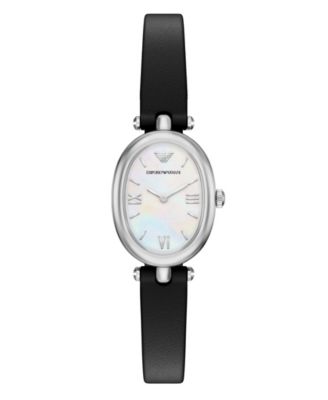 Women's Quartz Two-Hand Black Leather Watch, 28mm
