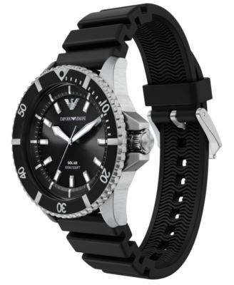 Men's World Explorer Solar Three Hand Black Silicone Watch, 42mm