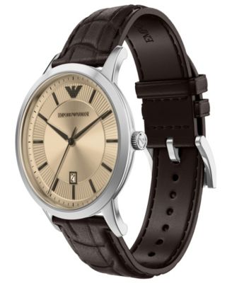 Men's Quartz Three-Hand Brown Leather Watch, 43mm