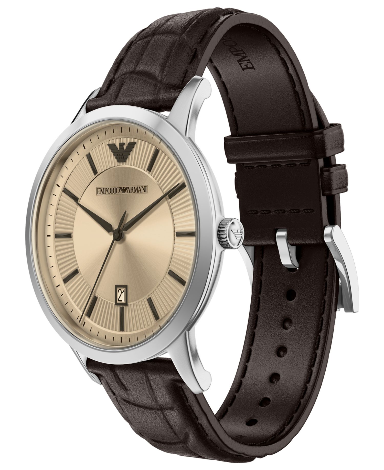 Men's Quartz Three-Hand Brown Leather Watch, 43mm
