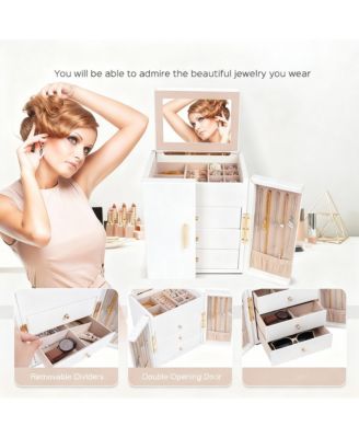4-Tier Jewelry Box with Mirror & Drawers - Stylish Organizer for Women