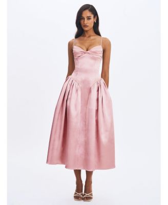 Women's Tullia Dusty Rose Satin Ruched Midi Dress