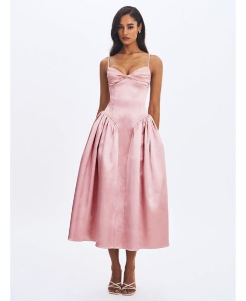 Женское платье Miss Circle Tullia Dusty Rose Satin Ruched Midi, цвет: Розовый