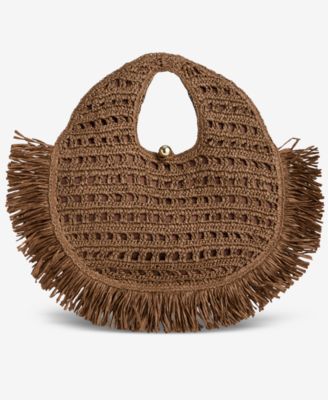 Fringe Trim Straw Tote