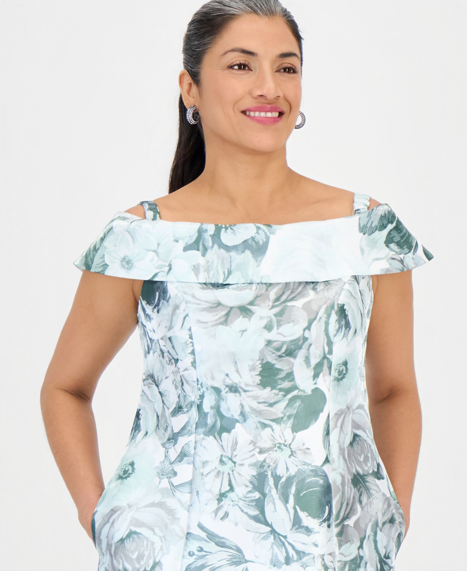 Petite Printed Off-Shoulder Midi Dress