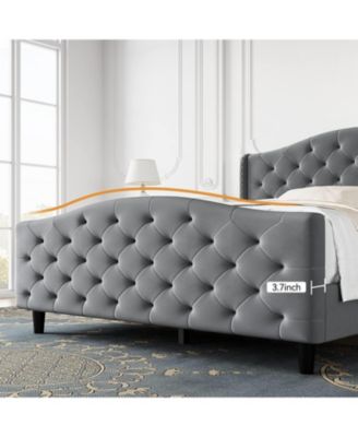 Queen Size Bed Frame with Headboard and Footboard, Tufted Wingback Headboard, Velvet Upholstered Platform Bed