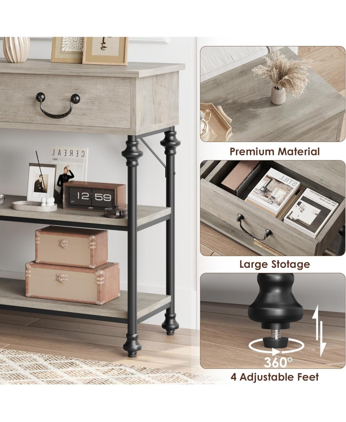 gaomon Entryway Table with Drawers and Storage Shelves, Narrow Console for Hallway, Living Room, or Behind Sofa, Rustic Brown Small Entry