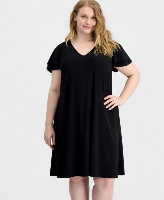 Plus Size V-Neck Flutter-Sleeve Dress