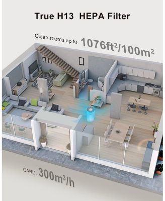 H13 HEPA Air Purifier: Covers 1076 ft², eliminates pet dander/dust/pollen/odor/smoke. 22 dB quiet mode, 7-color light, white