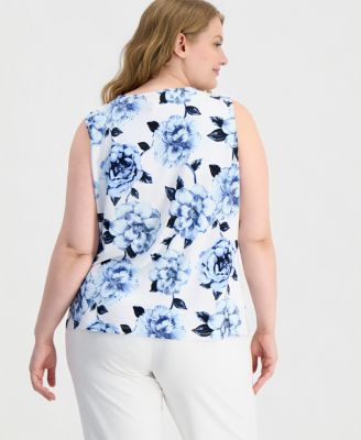 Plus Size Pleated-Neck Sleeveless Knit Top