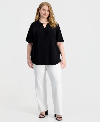 Plus Size Keyhole-Neck Short-Sleeve Top