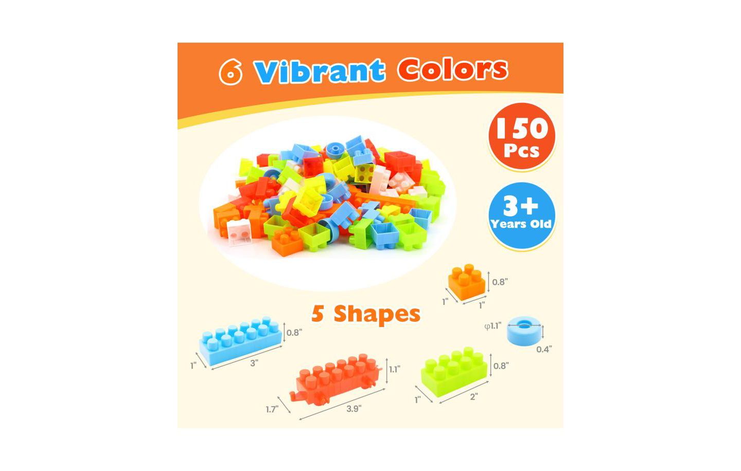 Детские конструкторы Slickblue Stem 150-Piece Building Blocks Set, Ages 3+, цвет: Разноцветный — фото 3