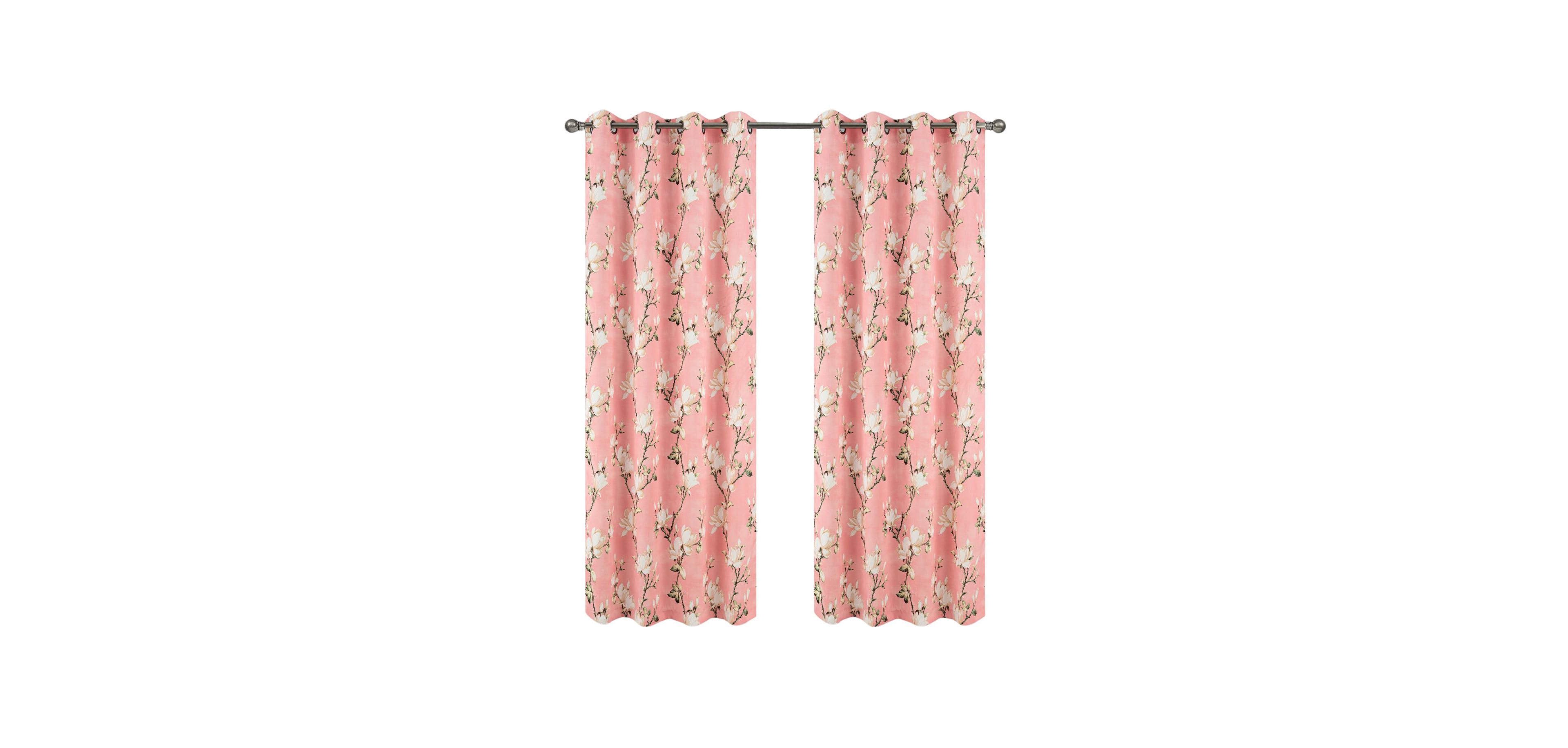 Olivia Gray 100% Polyester 200 Gsm Blossom Printed Blackout Grommet Curtain Panel Blush
