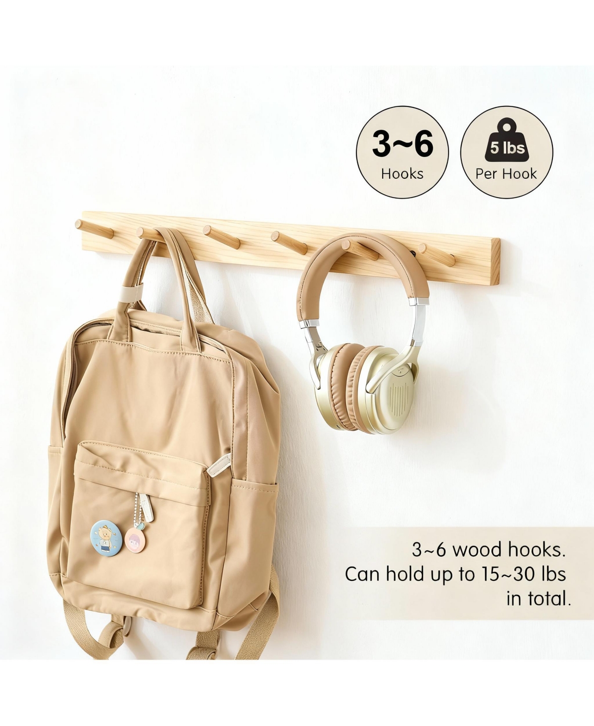 Yigii Hickory Wood Wall Coat Rack, Space-Saving, Easy to Install