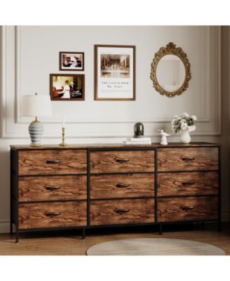 63 Inch Dresser TV Stand with 9 Fabric Drawers, Large Storage Chest, Wide Entertainment Center for 55 65 70 Inch TV