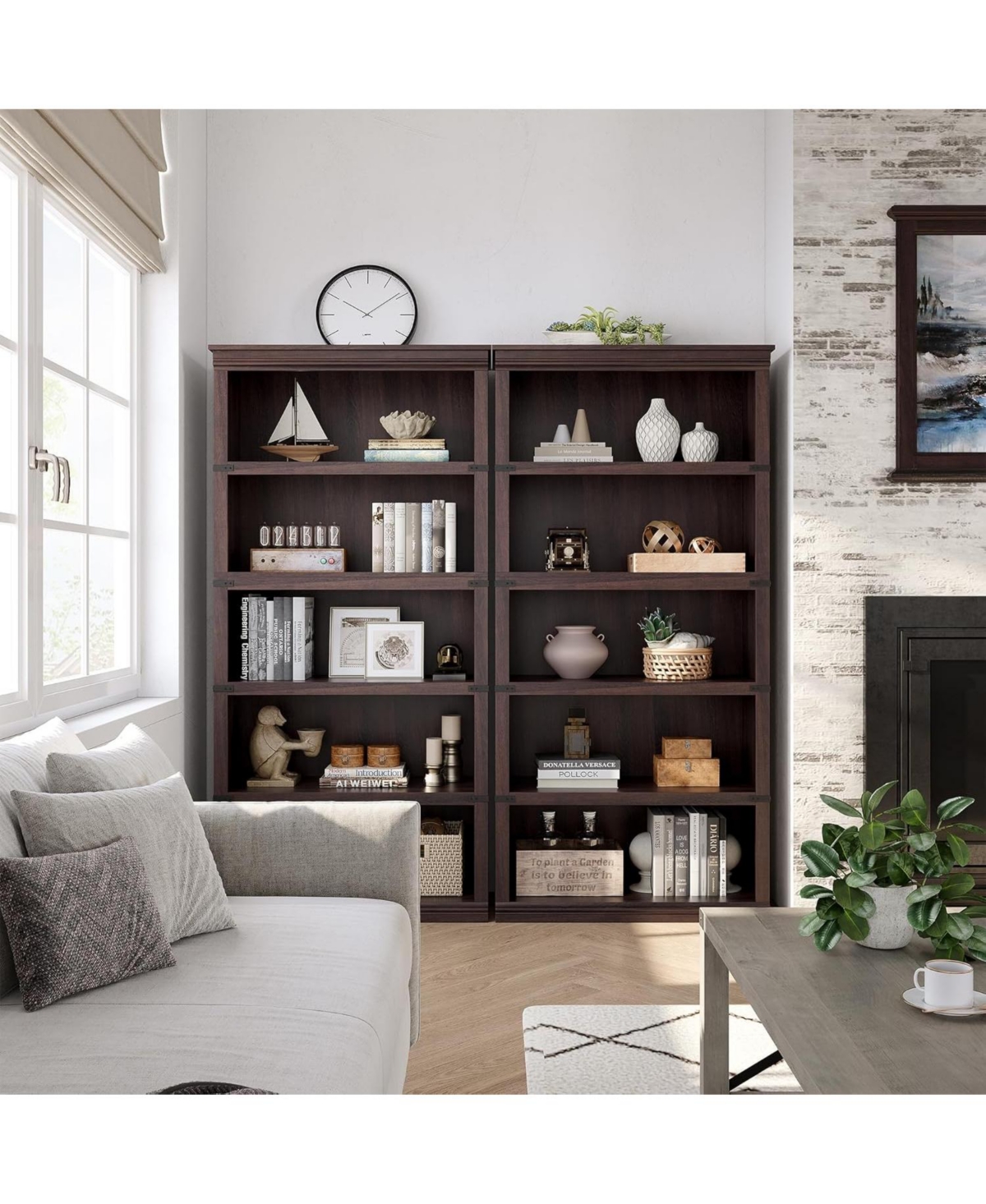 gaomon 67.4" Tall 5-Tier Farmhouse Bookcase – Wooden Bookshelf with Open Display Shelves and Storage, Freestanding Home Office, Living Roo