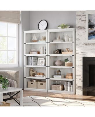 67.4" Tall 5-Tier Farmhouse Bookcase – Wooden Bookshelf with Open Display Shelves and Storage, Freestanding Home Office, Living Room