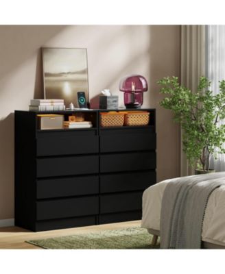 8 Drawer Dresser with Charging Station and LED Lights, Modern Chest of Drawers with Power Outlet, Organizer Cabinet