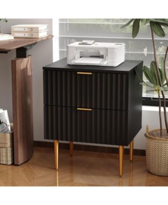 Charging Station & 2 Drawers, Wood Bedside Table with USB Ports & Outlets - Modern Fluted Nightstand