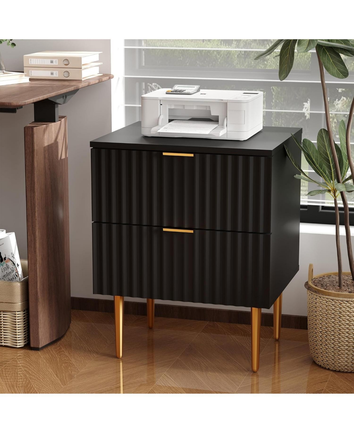 gaomon Charging Station & 2 Drawers, Wood Bedside Table with Usb Ports Outlets - Modern Fluted Nightstand